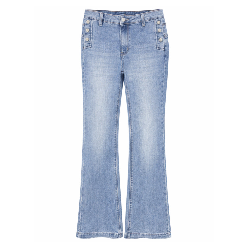 Calças à boca de sino com estampado de flor de lótus