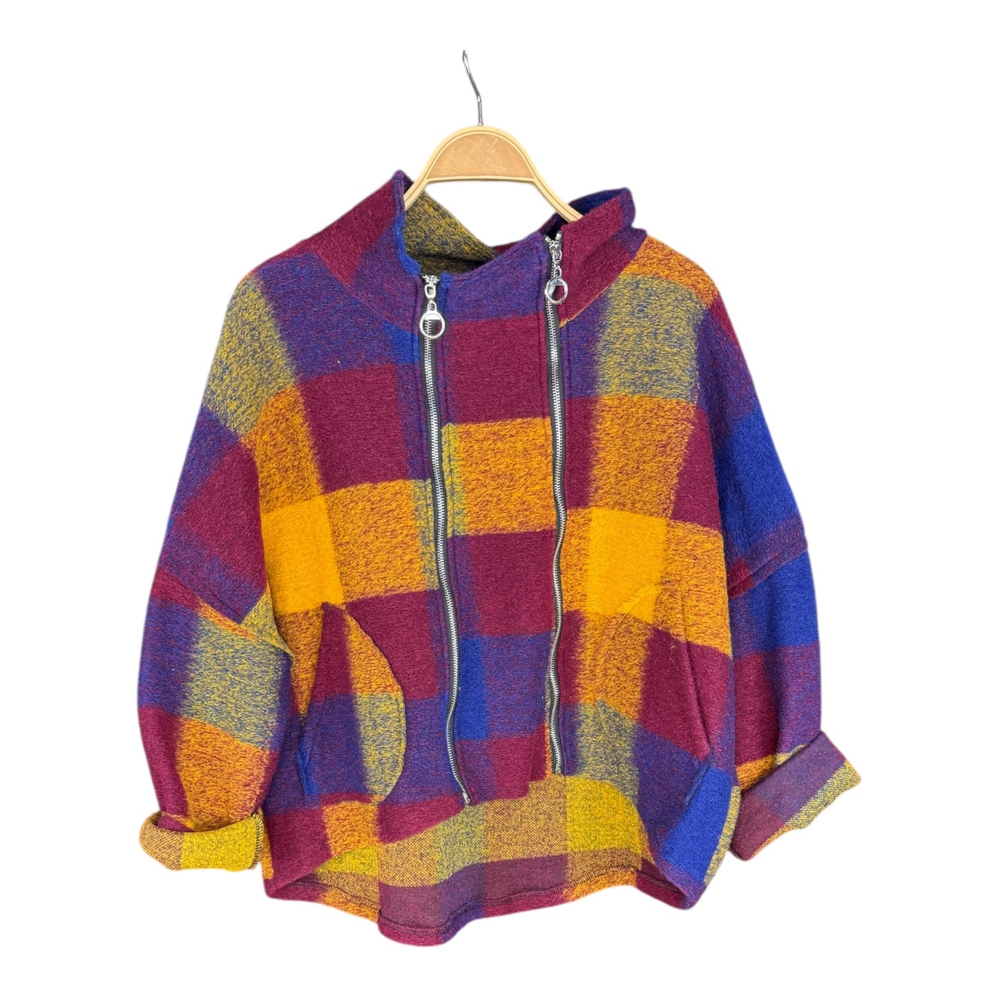 Chaqueta doble cremallera cuadros multicolor
