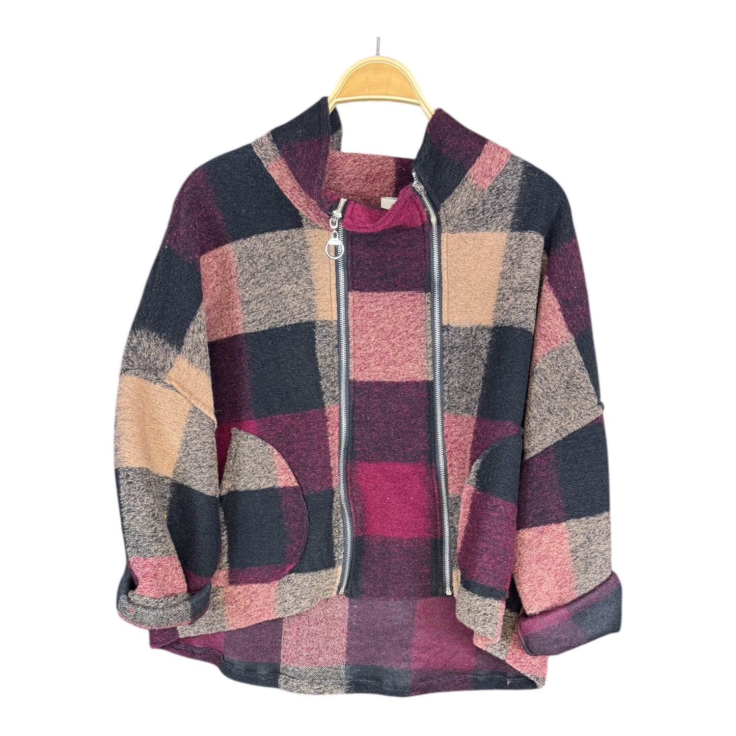 Chaqueta doble cremallera cuadros multicolor