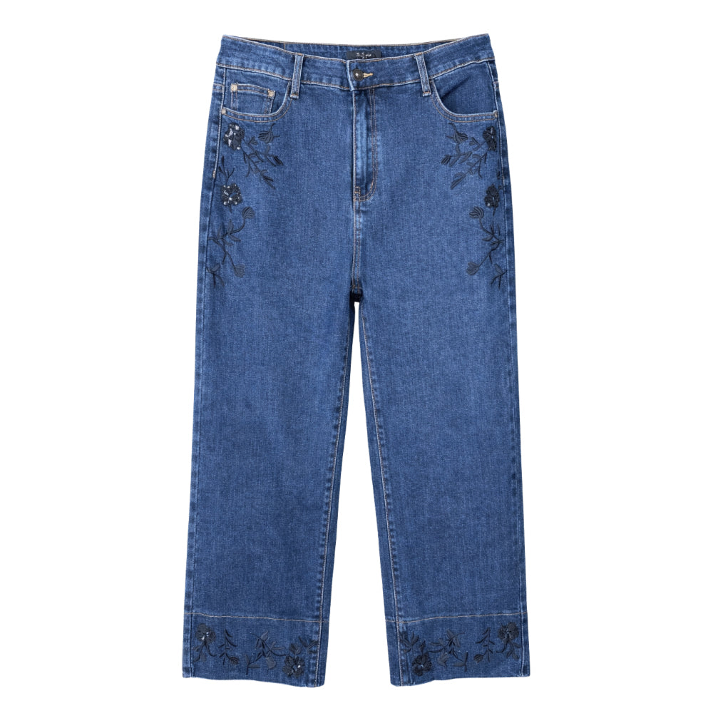 Pantalón Tejano Flores Palazzo