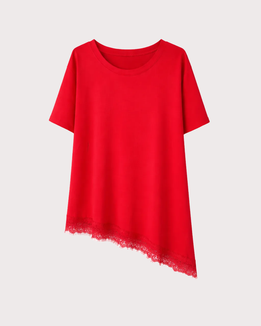 Camiseta Básica Asimétrica Puntilla