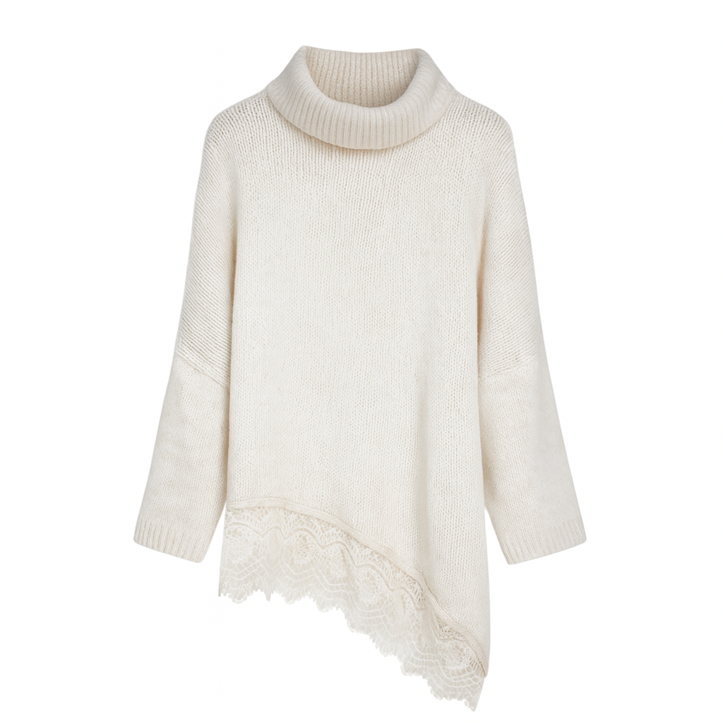 Jersey Asimétrico Encaje Cuello Alto